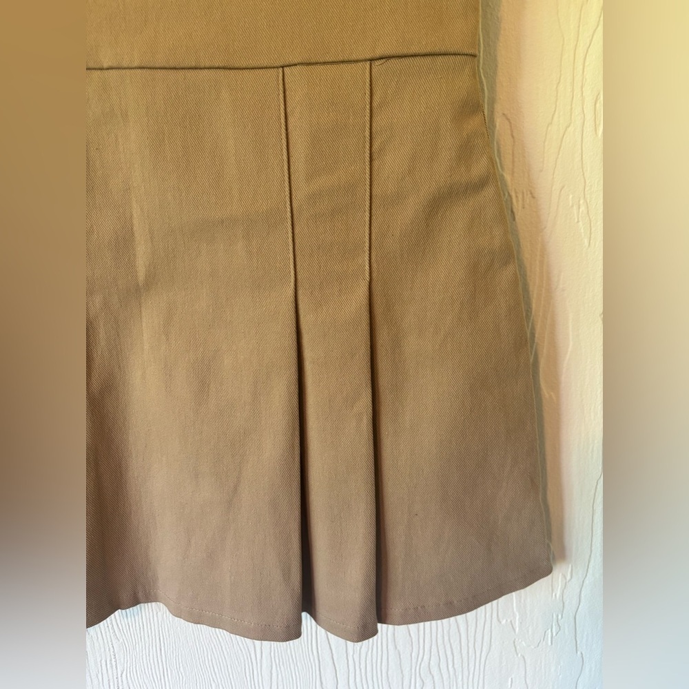OAK + FORT NWOT Strapless Pleated Tube Preppy Tan Mini Dress - Picture 7 of 11